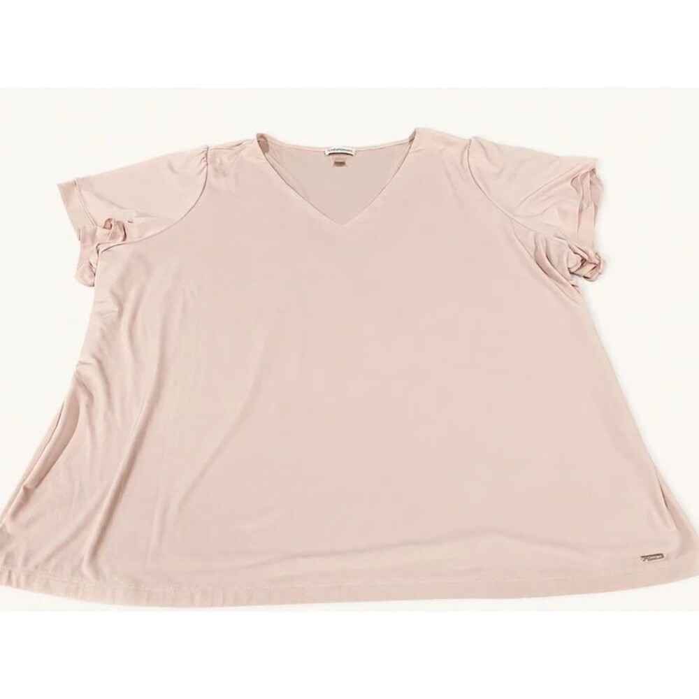 Calvin Klein Size 3X Blush Pink V-Neck Ruffle Sleeve Work Blouse